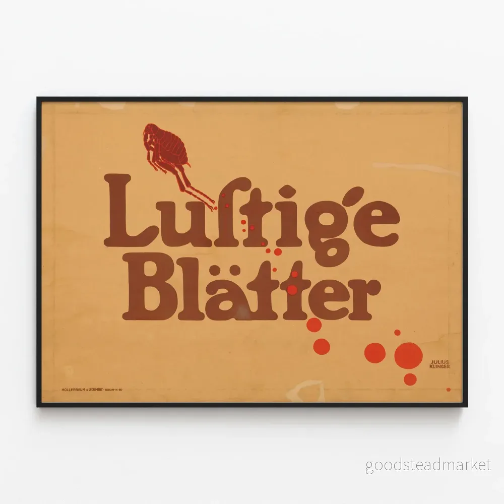 Vintageposter med roliga blad och insektsillustration