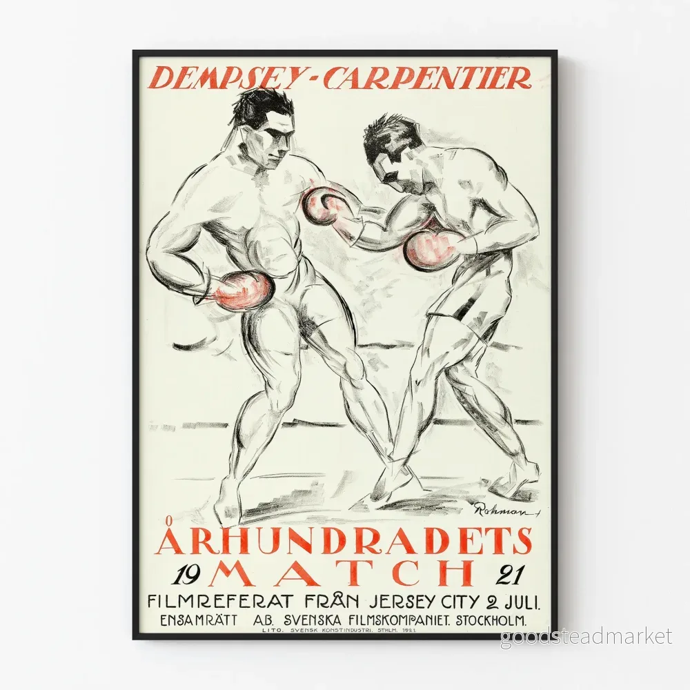 Vintageaffisch Boxe Dempsey mot Carpentier 1921 Matchen för århundradet