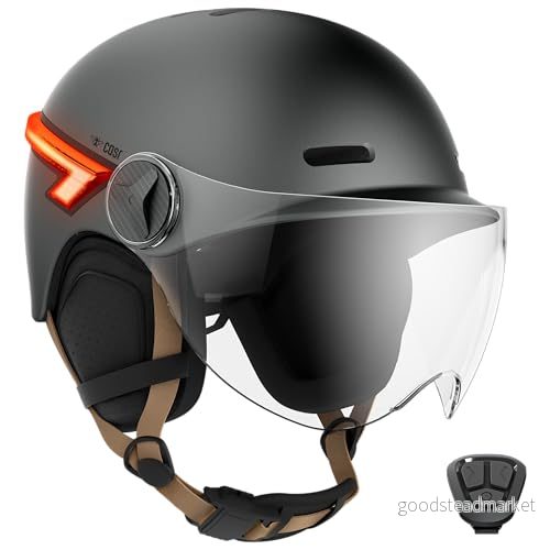 CASR Glow hjälm, PEP certifierad LED mobilitetshjälm, grå, storlek L, transparent och avtagbart visir, med blinkers, universell fjärrkontroll, justerbar 3662515038755