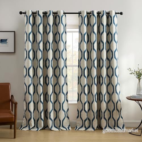 Elrene Home Fashions Renzo Ikat geometriskt mörkläggningsgardiner för rum, vardagsrum och sovrumsdraperi med öljetter, 132 cm x 241 cm, 1 panel, indigo 26865901276