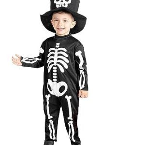 baby Skeleton costume disguise fancy dress unisex (Size 2-3 years) with hat 8026196987897