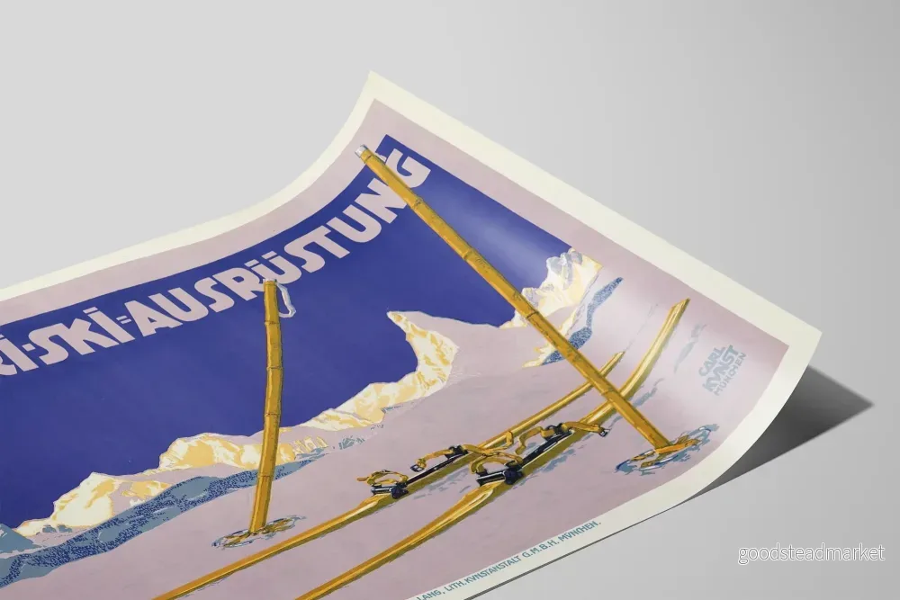 Vintage affisch Bilgeri skidutrustning – Vägghängd sportdekoration för vintersport - Bild 2