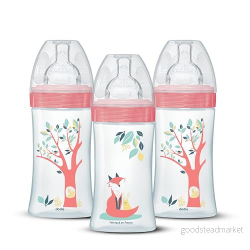Dodie Pojkar set med 3 platta nappflaskor, rosa, 270 ml, flödeshastighet 2 3700763511986