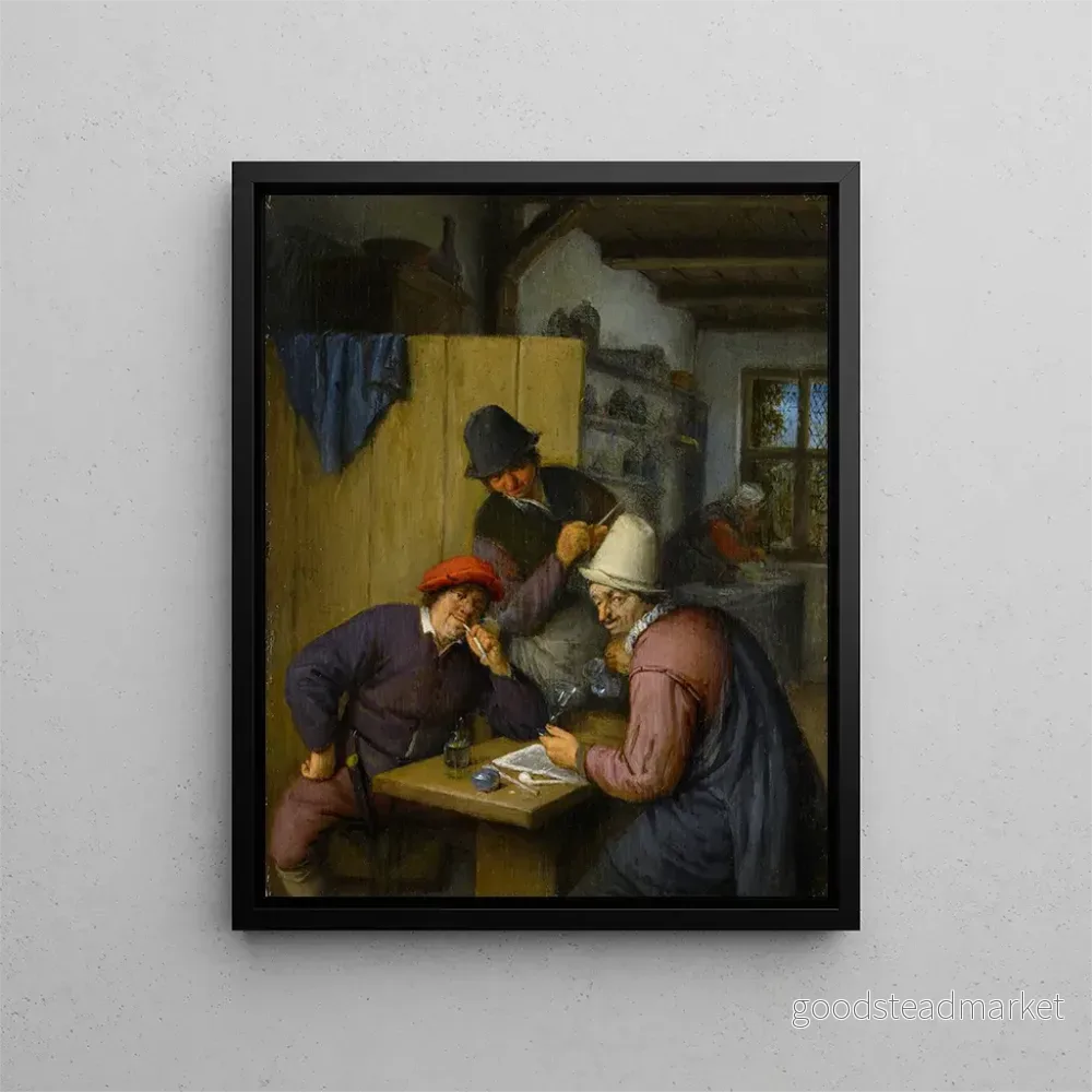 Målning Tre bönder som dricker och röker i en taverna - Adriaen van Ostade | Konsttryck