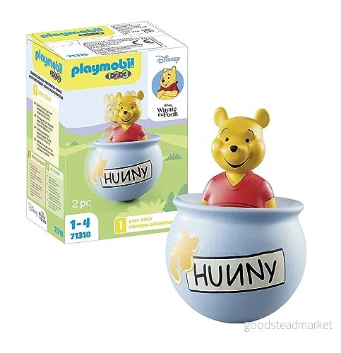 PLAYMOBIL 71318 1.2.3 & Disney: Winnie's Counter Balance Honey Pot, Nalle Puh, pedagogiska leksaker för småbarn, presentleksak och roliga fantasifulla rollspel, lekset lämpliga barn i åldrarna 4008789713186