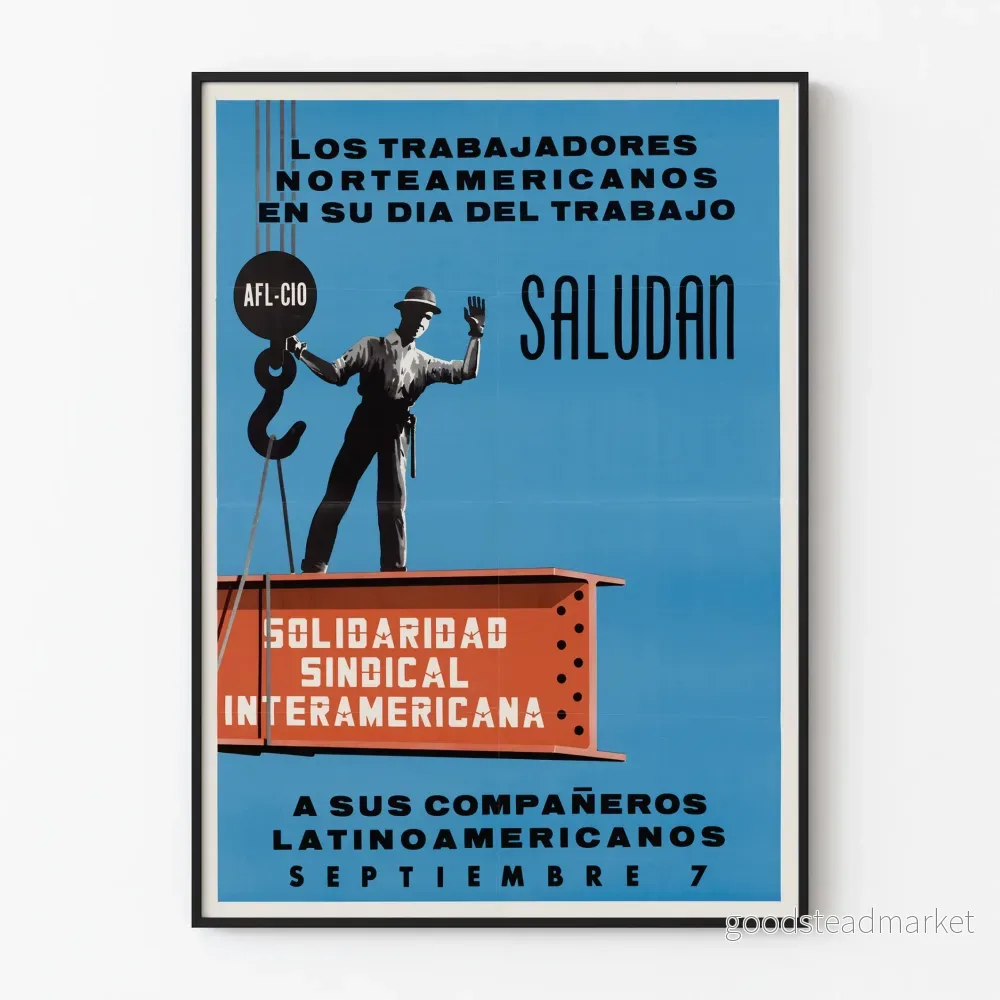 Vintageaffisch Solidarité Syndicale Interaméricaine - Industriell väggdekoration