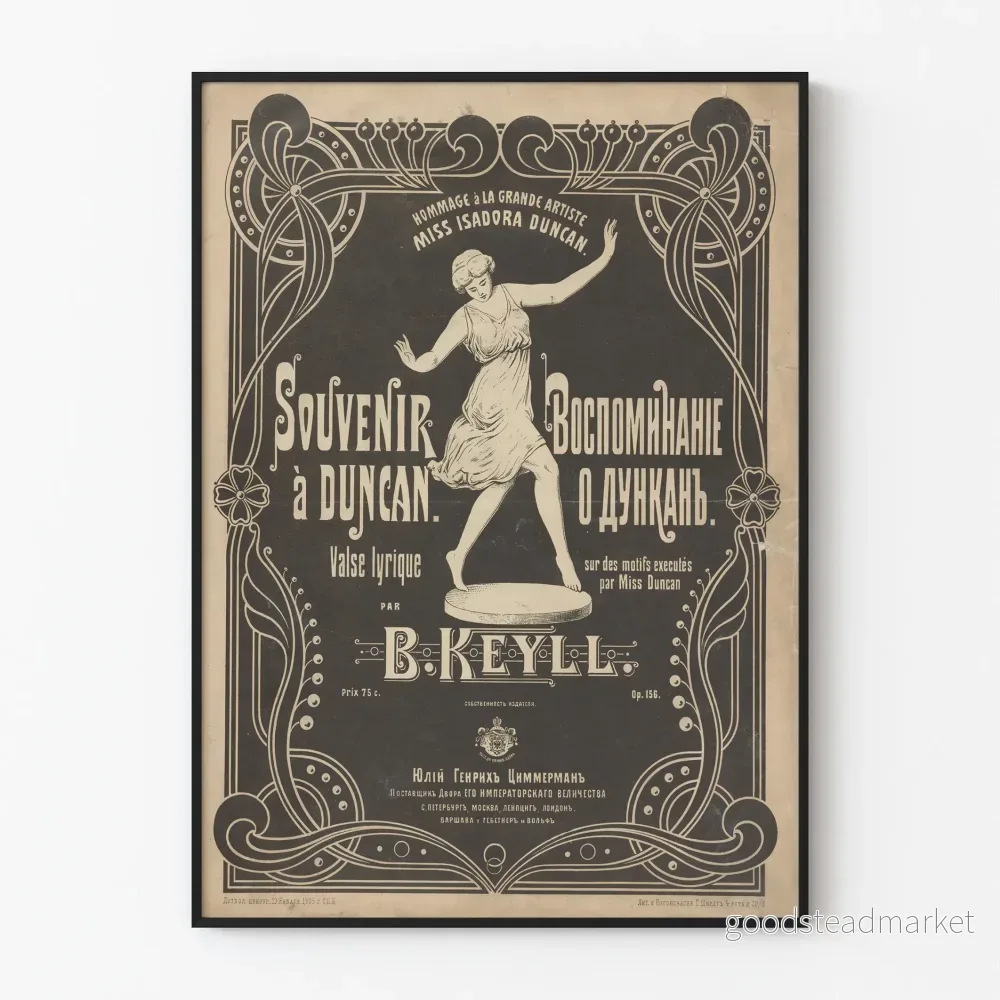 Vintageposter Minne av Duncan hyllning till Isadora Duncan