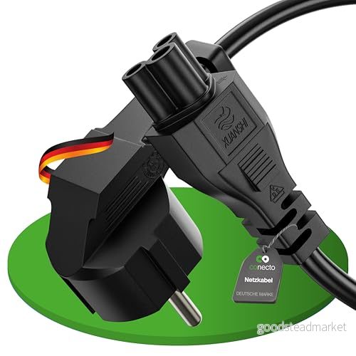 conecto strömkabel 3 poler, 1,0 m, skyddskontakt, strömkontakt, Schuko kontakt till C5 uttag, strömkabel, nätdel, nätdel för bildskärm PC skrivare, svart 4250684933538