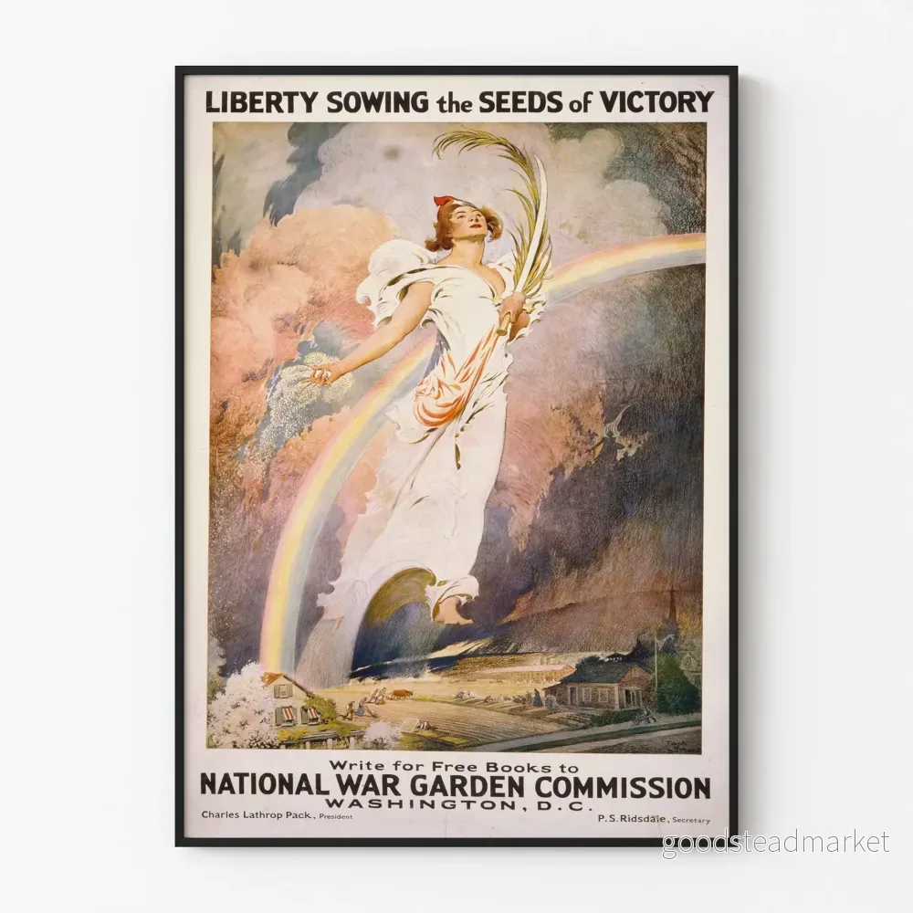 Vintageposter Liberty som sår fröna till seger - patriotisk väggdekoration