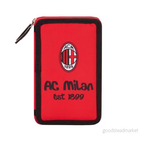 AC Milan Pennfodral med 3 fack och material som ingår inuti, pennhållare, polyesterpennor, röd 4262438788479