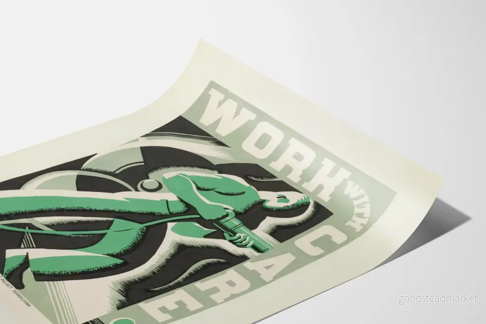 Vintageposter Work With Care för industriell väggdekoration - Bild 3