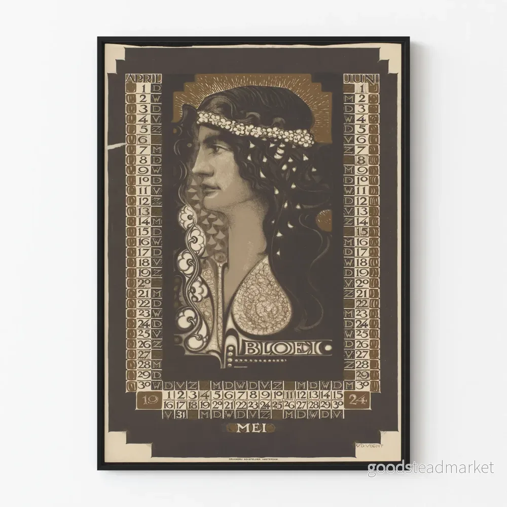 Poster Kalender 1924 - April till Juni, Vintage Väggdekoration