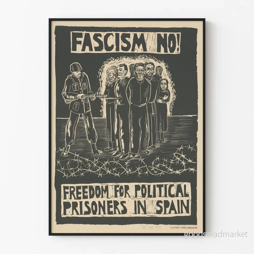 Affisch mot fascism Frihet för politiska fångar i Spanien