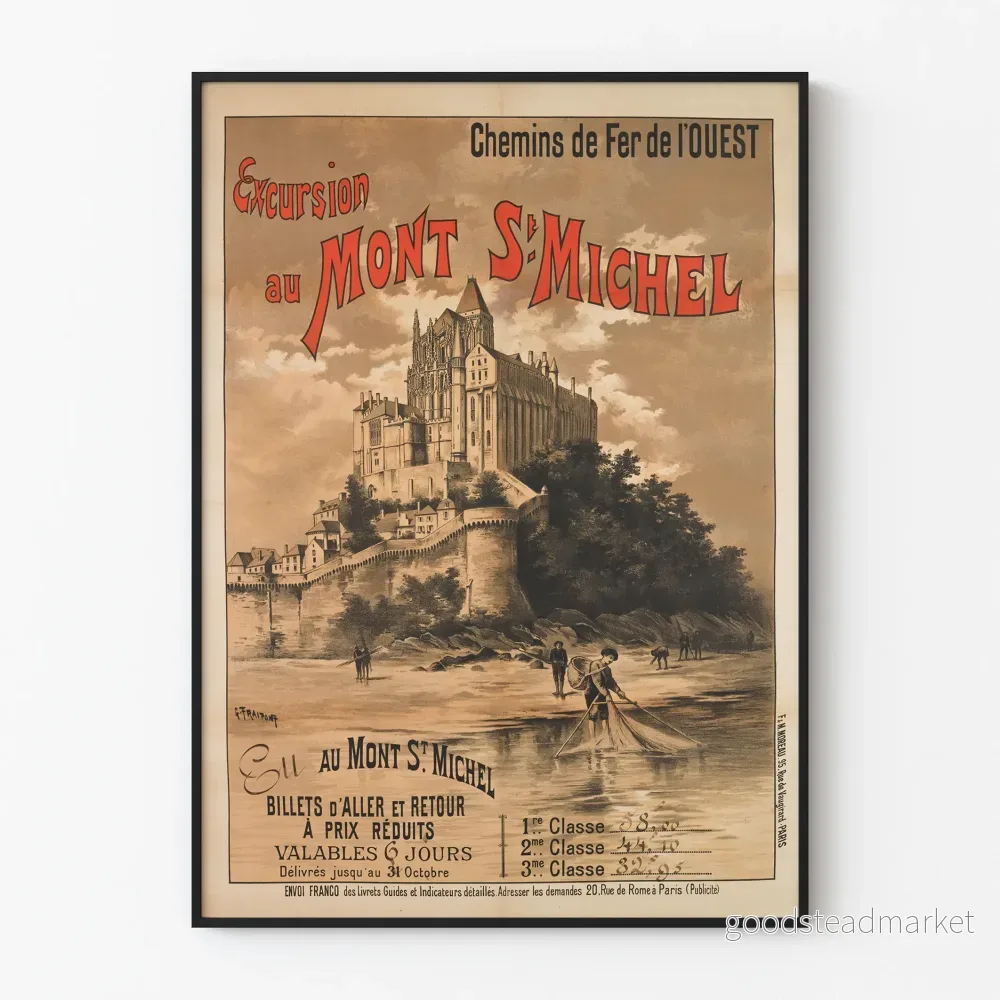 Vintageposter för utflykt till Mont Saint-Michel med Chemins de Fer de l'Ouest