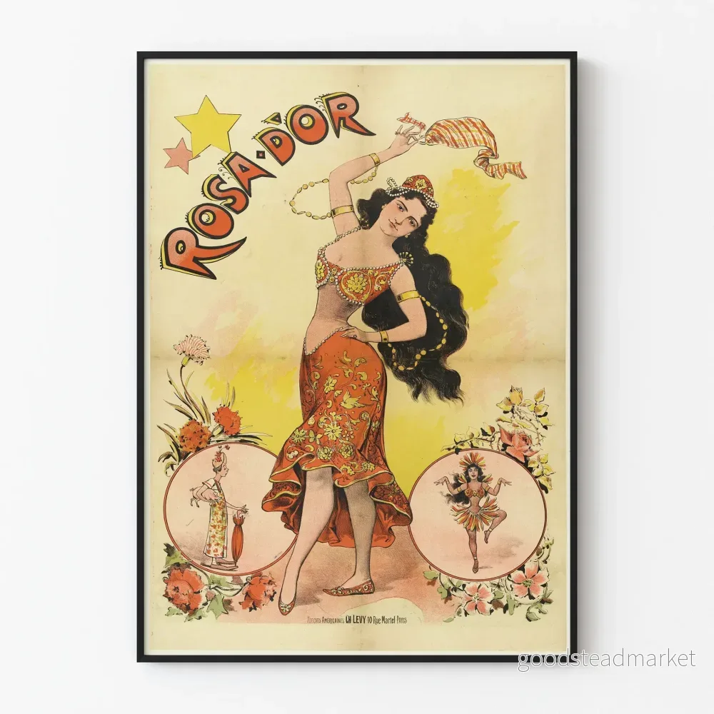 Vintageposter Rosa d'Or elegant väggdekoration