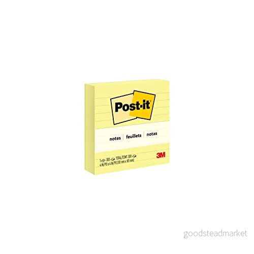 Post it stora anteckningar, kanariegul, fodrad, 101 mm x mm, 300 ark självhäftande anteckningar för att göra listor och påminnelser 21200502040