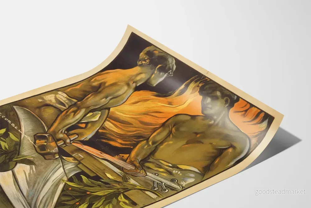 Italiensk vintage propagandaposter med två smeder och flammor - Bild 3