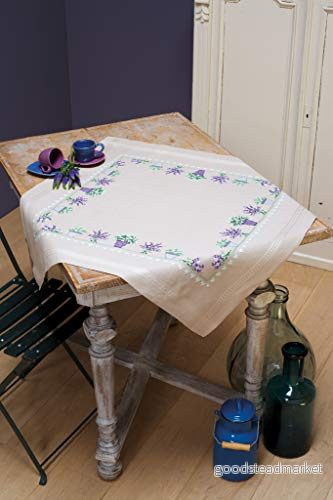 Vervaco Bordsduk lavendel, broderibild förtecknad tryckt filt med vävband, bomull, flerfärgad, 80 x 0,3 cm 5413480697564