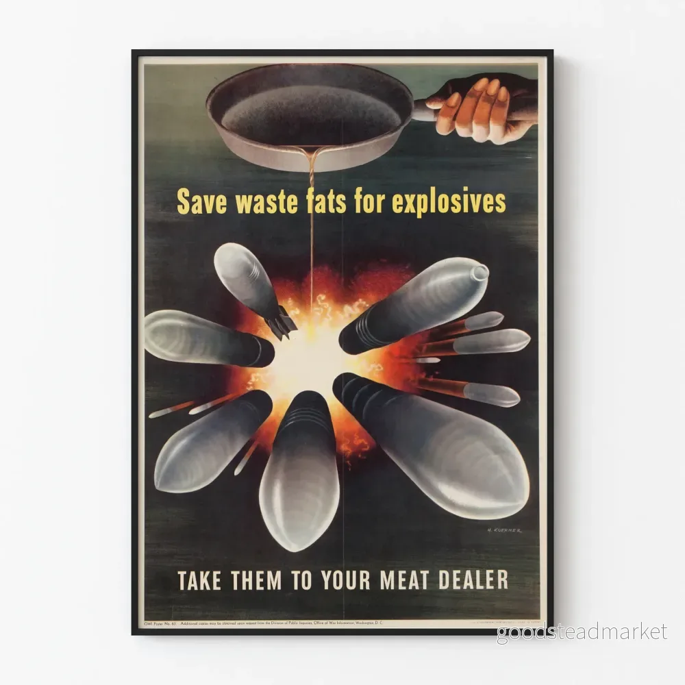 Vintageposter för lagring av använda fetter för explosiver