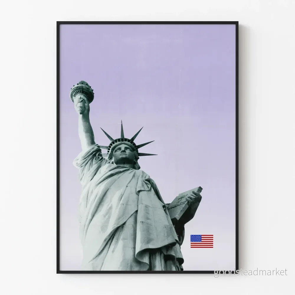 Affisch Frihetsgudinnan med amerikanskt flagga Affisch Frihetsgudinnan med amerikanskt flagga