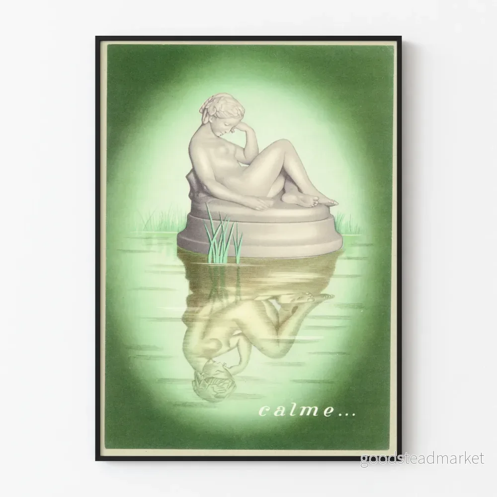 Väggdekorationsposter 'Calme' med kvinnlig skulptur och vattenreflex