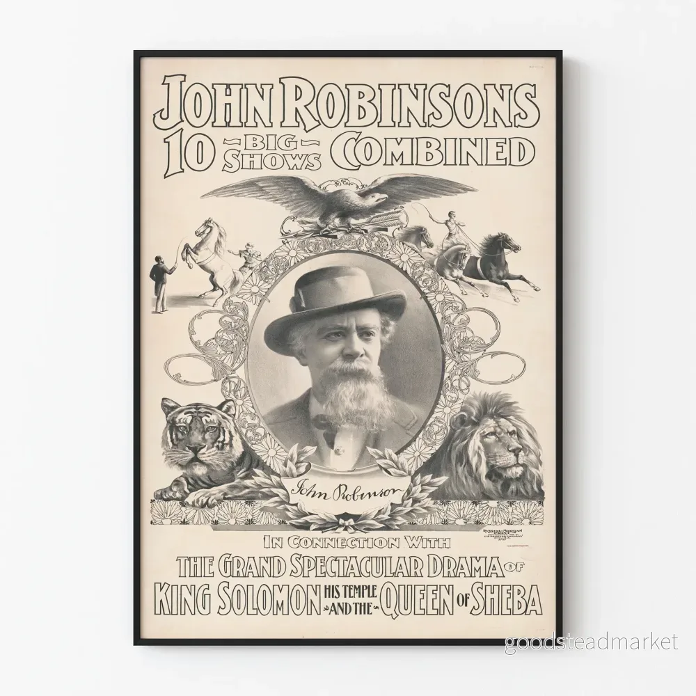 Vintageposter av John Robinsons 10 stora shower: Kung Salomo och Drottningen av Saba