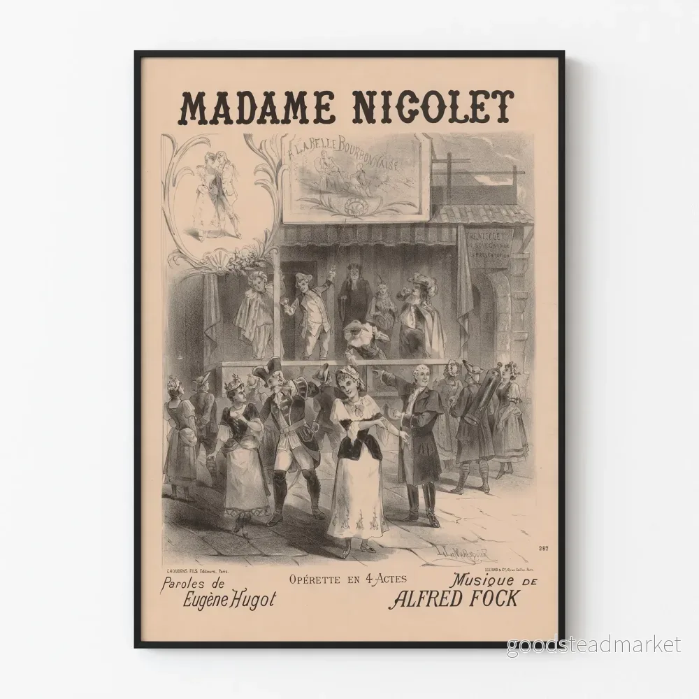 Vintageaffisch Opérette Madame Nicolet - Väggdekoration Teater Gammal