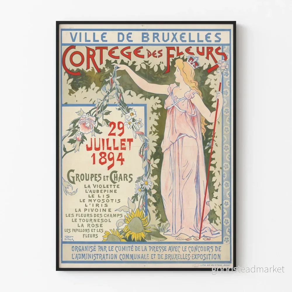 Vintageposter Cortège des Fleurs Bryssel 1894