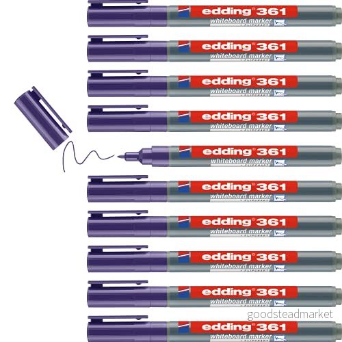 edding 361 whiteboardmarker violett låda med 10 pennor rund spets 1 mm torkas bort utan vatten för whiteboard, blädderblock, anslagstavla, memo tavla sketcher går att fylla på 4004764925063