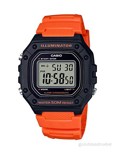 Casio W 218H 1AVCF klassisk digital display kvarts svart klocka, Orange/Svart, Kvartsur 889232192789
