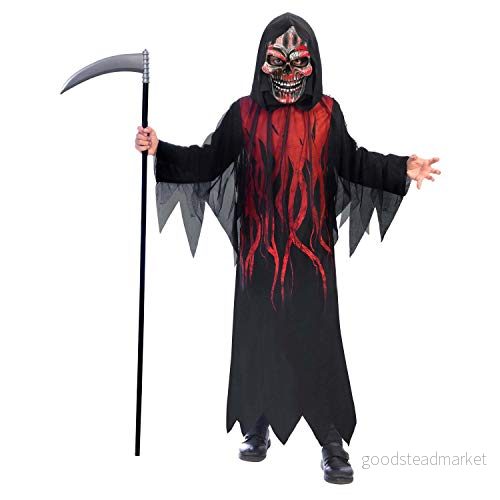 Amscan 9907094 barndräkt Dark Shadow reaper, rock med mask, sensenman, gigantisk karneval, temafester, halloween 194099008686