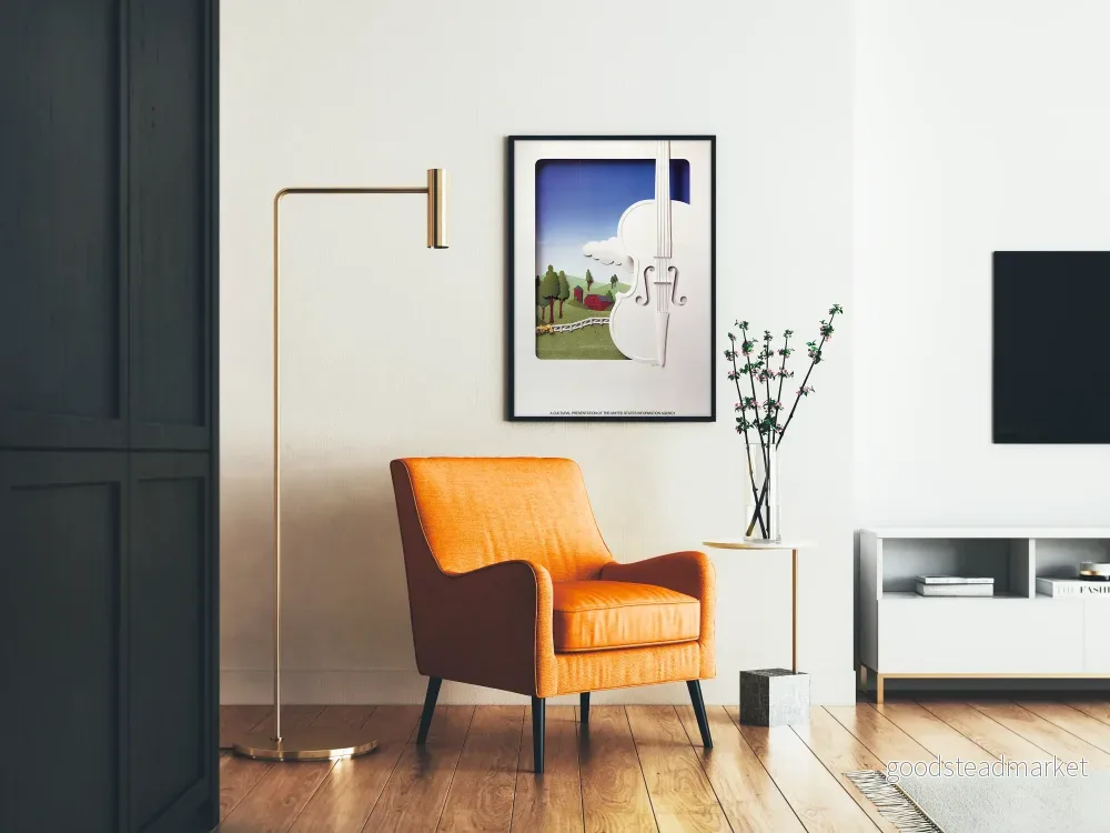Dekorativ poster med musik och landsbygd med fiol i papper cut-out - Bild 2