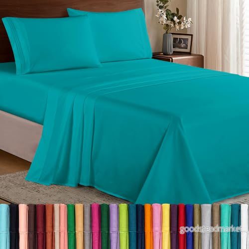 Elegant komfort lyx 1 500 premium hotellkvalitet mikrofiber 4 delat lakanset skrynkelbeständigt, elastiskt dra på lakan runt, djup ficka upp till 40 cm, tvilling/dubbel XL, turkos 755874887874
