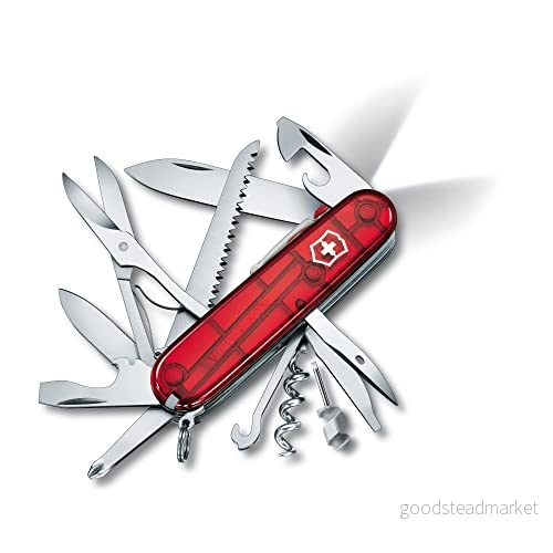 Victorinox fickkniv Huntsman Lite (21 funktioner, blad, sax, träsåg, multifunktionskrok, LED) röd transparent 7611160106612
