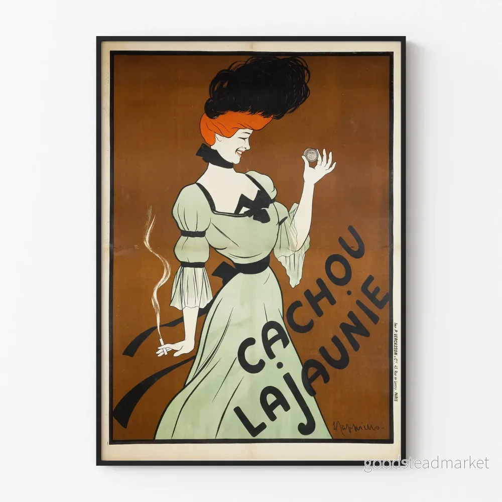 Vintageposter Cachou Lajaunie kvinna i stiliserad form