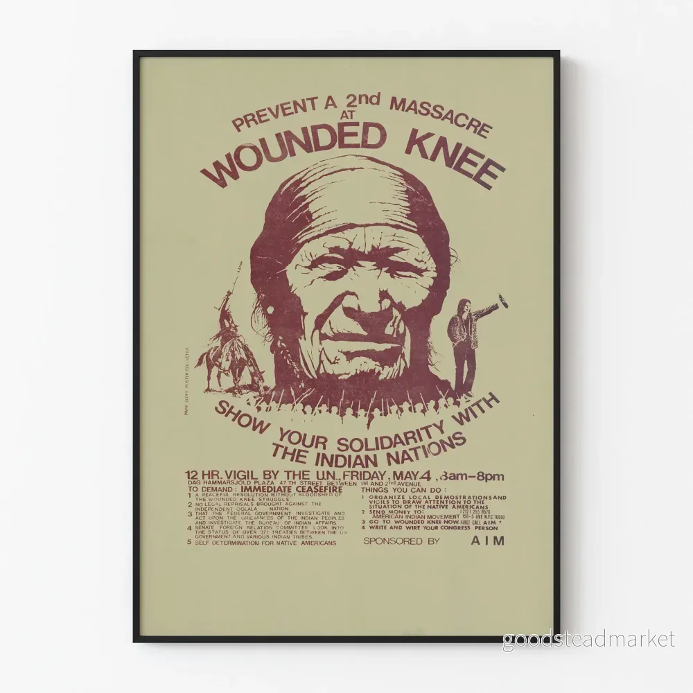 Vintageposter Solidaritet Förnationer Indianer Wounded Knee