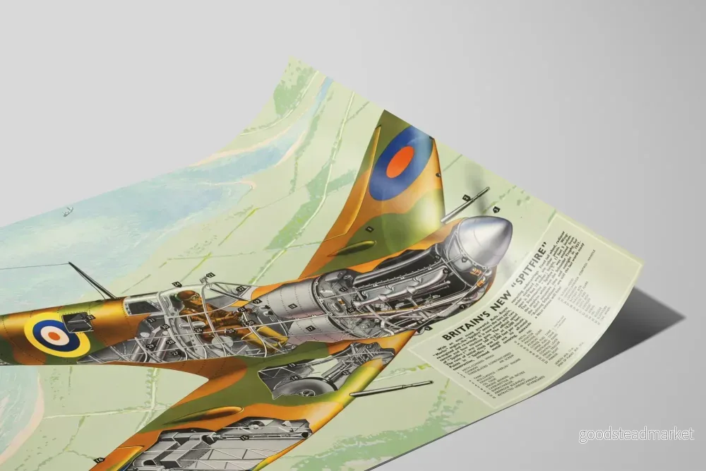 Teknisk affisch av brittisk Spitfire-planet - Vintage väggdekoration poster - Bild 2