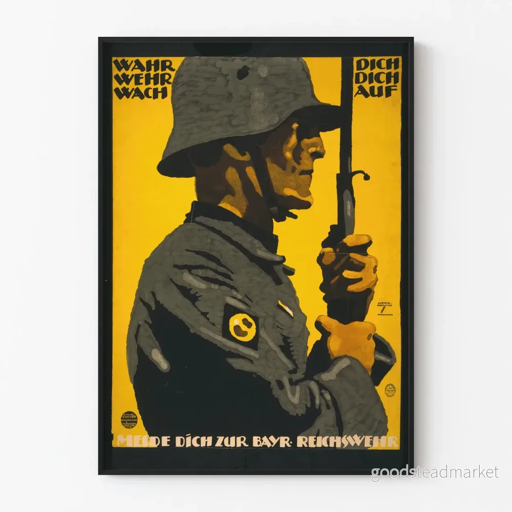 Vintage väggposter med tysk soldat Reichswehr