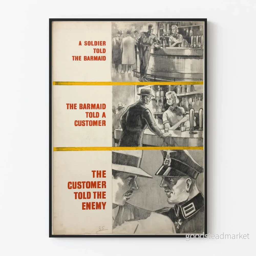 Vintage affisch för militär kommunikation, bartender och soldat