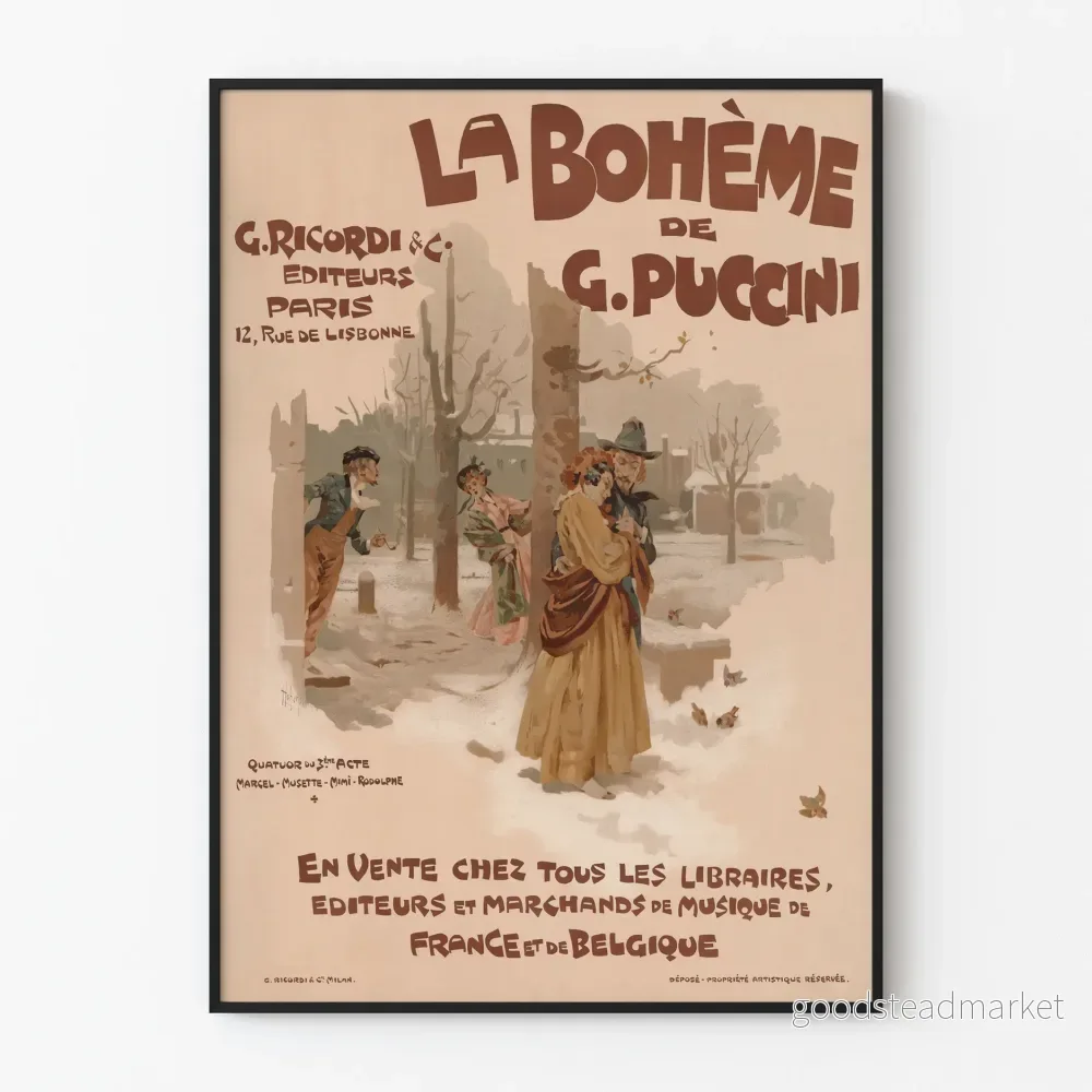 Vintageposter av La Bohème av G. Puccini för väggdekoration