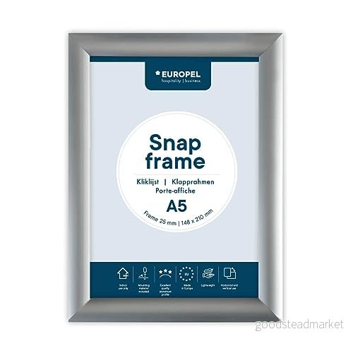 Opus 2 snäppram A5, 25 mm aluminium anodiserad konstruktion och anti bländning skydd klämma affischhållare för detaljhandels reklamskärmar Meddelandeskylt ram väggar, 355014 8713931350145