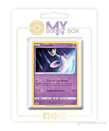 Cresselia 74/196 Holo or Reverse (random) Myboost X Epée et Bouclier 11 Origine Perdue Box med 10 franska Pokémon kort 3701604912054