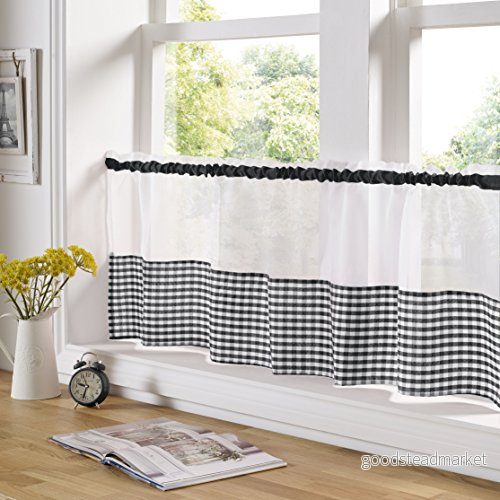 Alan Symonds Gingham Slot Top Voile Cafe Gardinpanel (150 cm x 61 cm, svart) 5039373070452