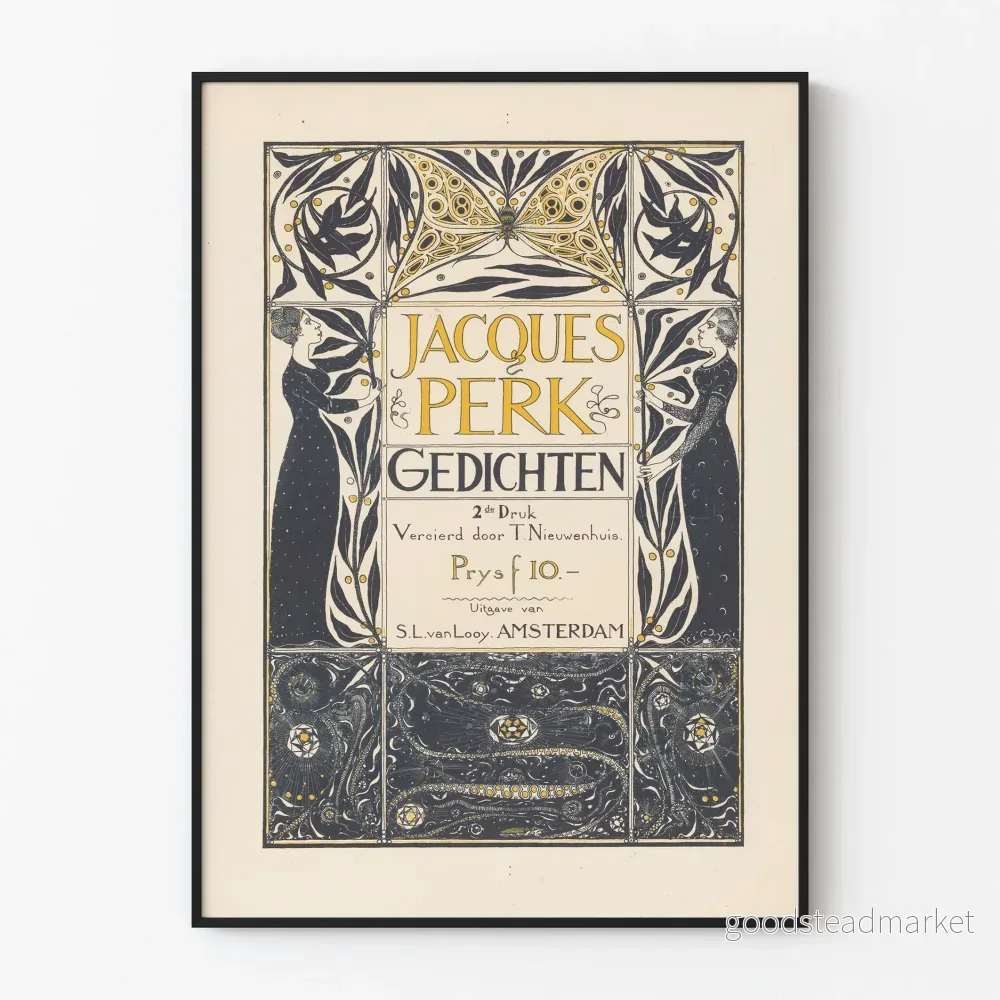 Vintage dekorativ poster Jacques Perk Dikter 1897