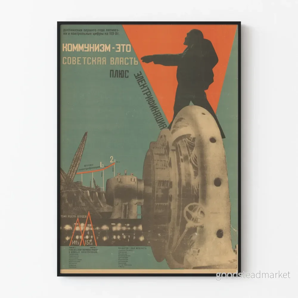 Sovjetisk väggdekorationsposter för elektrifiering och kommunistisk makt