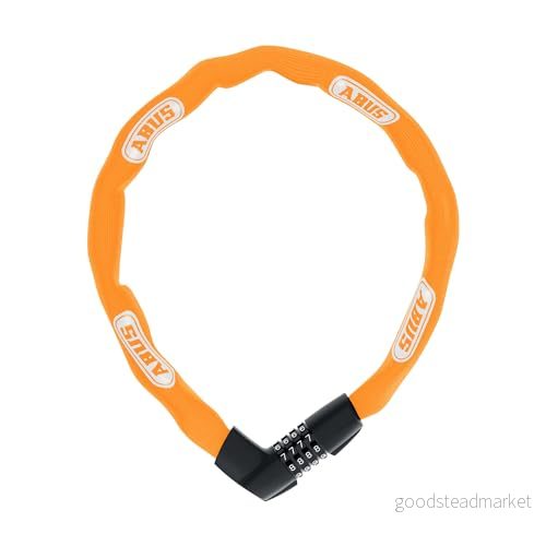 ABUS Kedjelås kassaskåp 1385 Kombinationslås av härdat stål 7 mm tjock fyrkantig kedja säkerhetsnivå 7110 cm orange 4003318944468