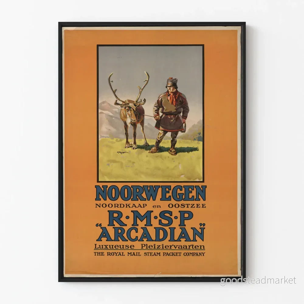 Vintageaffisch Norge R.M.S.P Arcadian - Retro reseväggdekoration