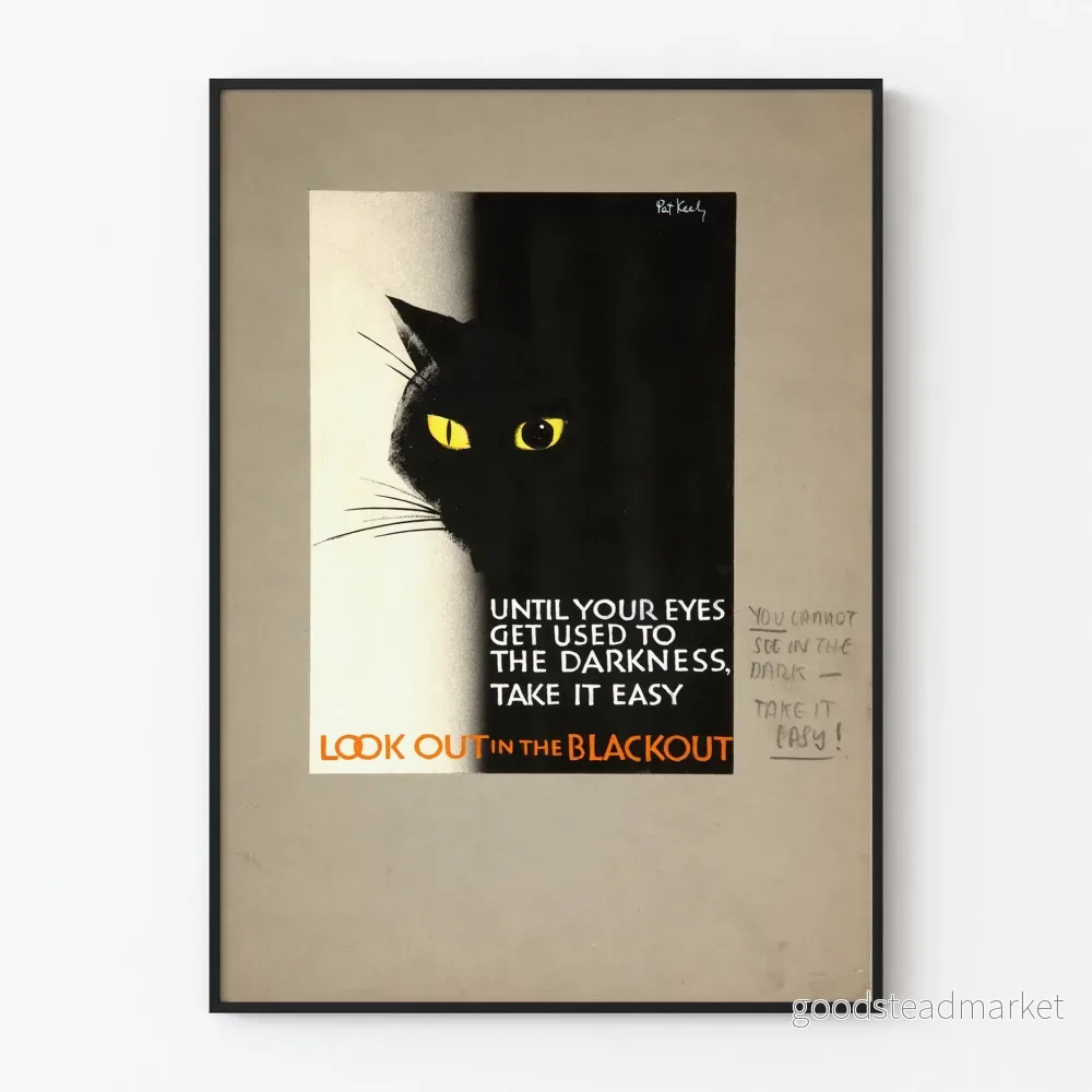 Poster med svart katt och försiktighetsmeddelande vid strömavbrott Poster med svart katt och försiktighetsmeddelande vid strömavbrott
