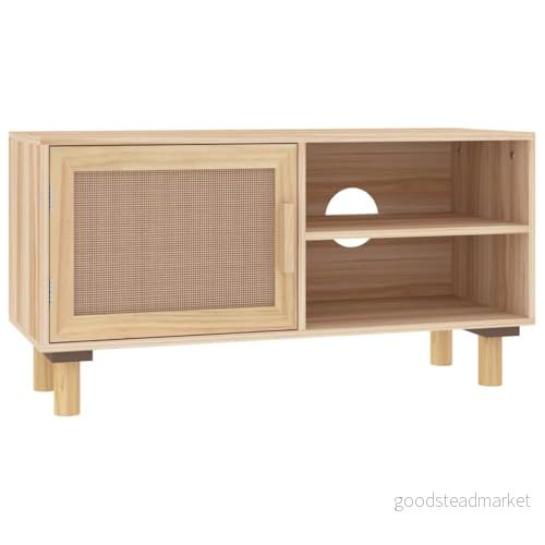Tv bänk Brun 80x30x40 cm massiv furu och naturlig rotting 8720287102373