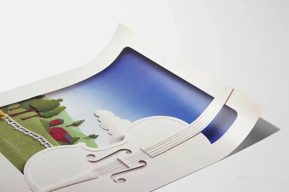 Dekorativ poster med musik och landsbygd med fiol i papper cut-out - Bild 3